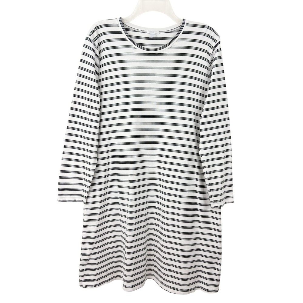 LAKE Pajamas Striped Pima Cotton Nightgown Size L Black White Long Sleeve Lounge